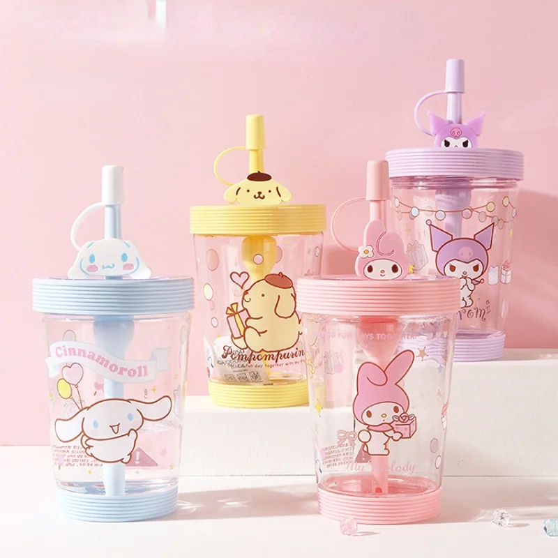 Sanrio Hello Kitty Kuromi My Melody Cinnamoroll Premium Water Cup Colorful Walking High Appearance Cute Mandarin Straw Cup