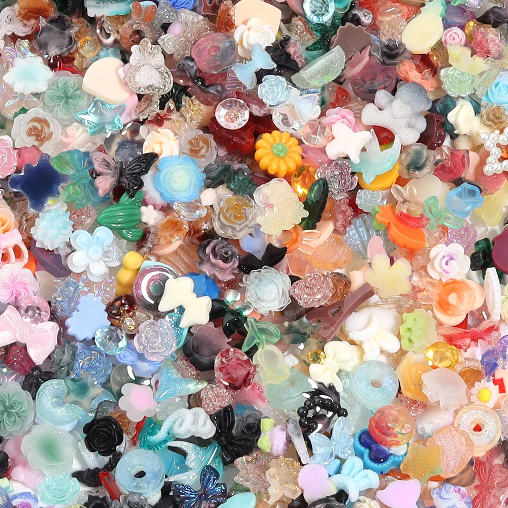 50pcs/lot Resin Rose Love Cartoon Bear Jewelry Nail Bead Style Random Beads DIY Decoration Hairpin Bag Phone shell Accessories