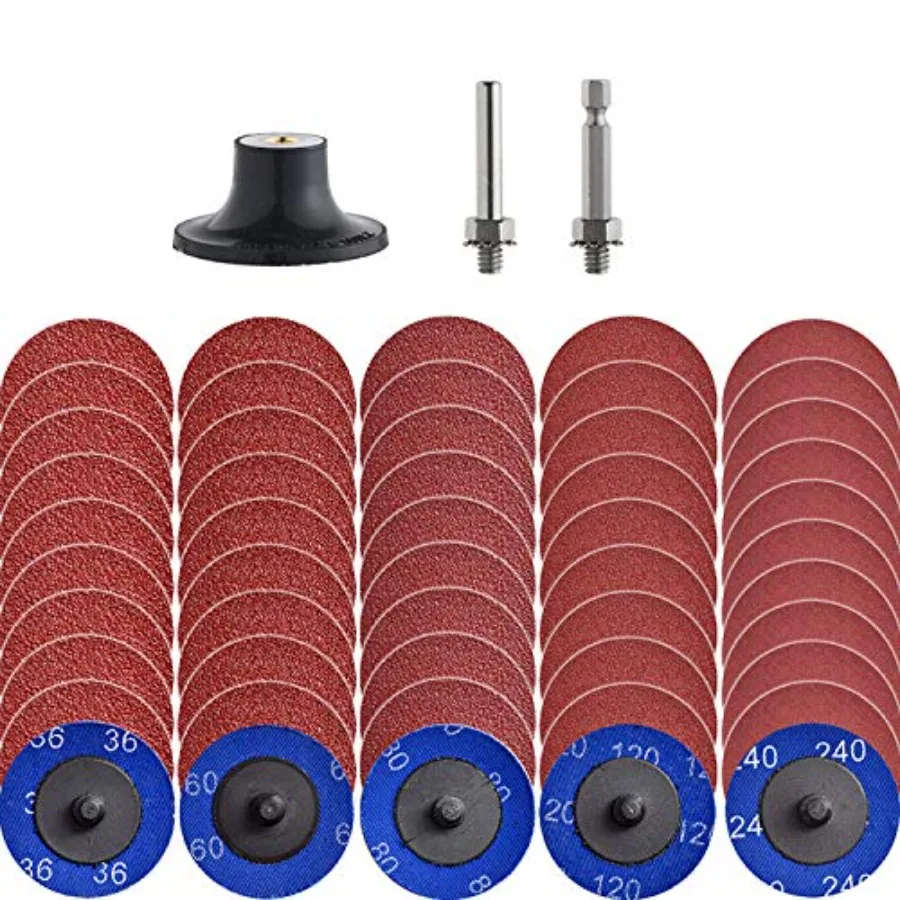 

Miroku 50Pcs Mixup 2 inch Twist on Quick Change Discs Set, A/O Sanding Discs with 1/4" Holder, for Die Grinder Surface Prep Str