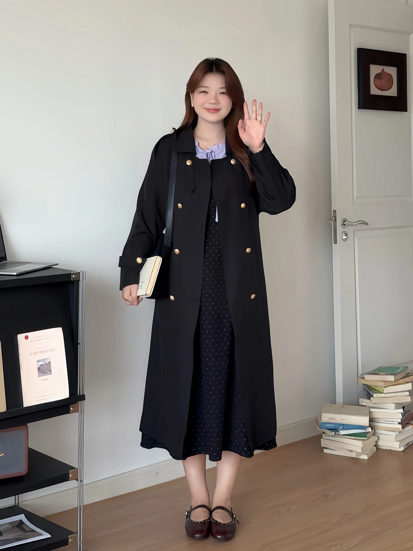 

Осенняя ветровка больших размеров, верхняя одежда, корейская свободная посадка, высокая талия, длинная юбка трапециевидной формы с пуговицами, цельная юбка