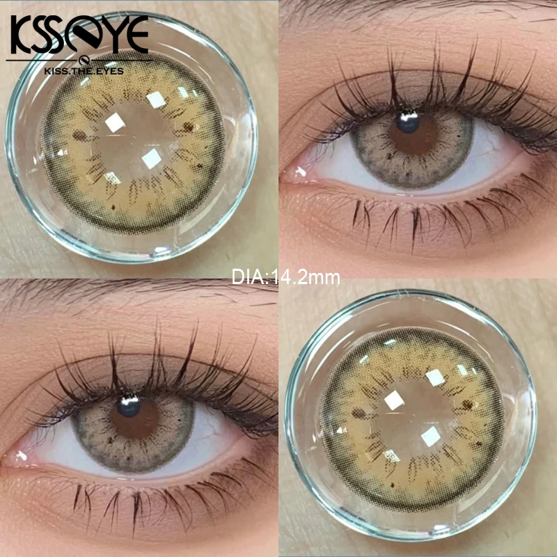 KSSEYE 2Pcs Best Selling Contacts Colored Lenses Myopia Degree -0.00 to -8.00 Blue Green Grey Series Soft Lens EyeBeauty Pupil