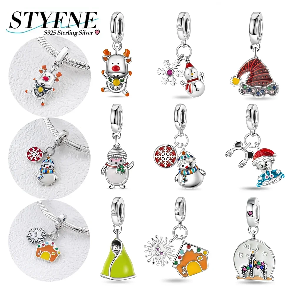 Santa Claus Snowman Elk Charms Pendant S925 Silver Beaded Fit Diy Original Bracelet Holiday Fashion Jewelry Exquisite Party Gift