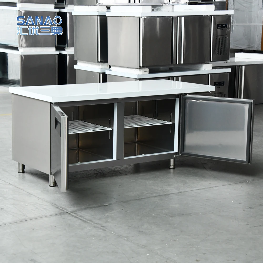 Double Door Stainless Steel Workbench Refrigeration Equipment Freezer Under Counter Fridge