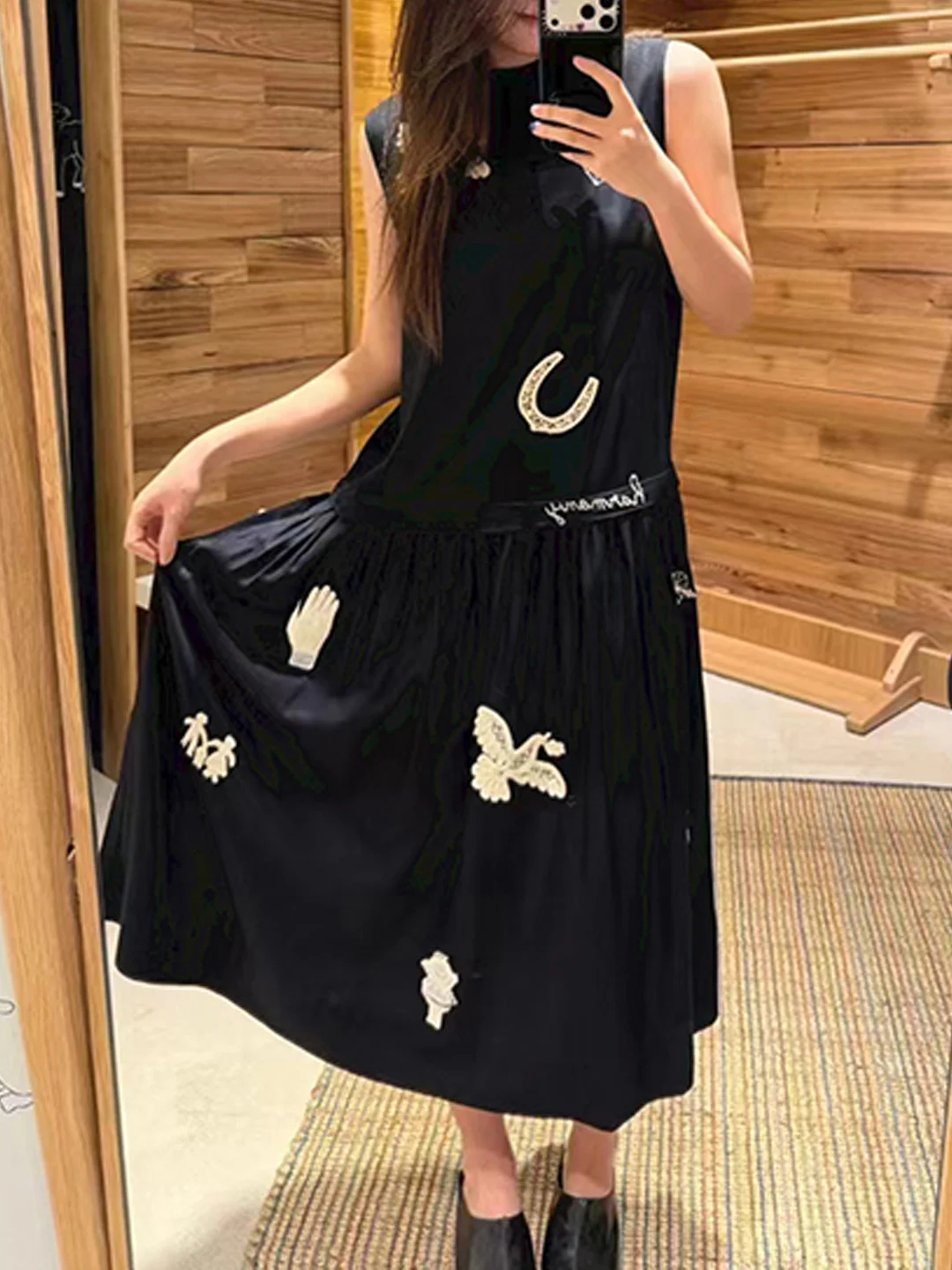 

Ele Spring Summer Cotton Blend Svel round Ne Dr Embroidered Patchwork Loose Fit mid Length A-Line Dr