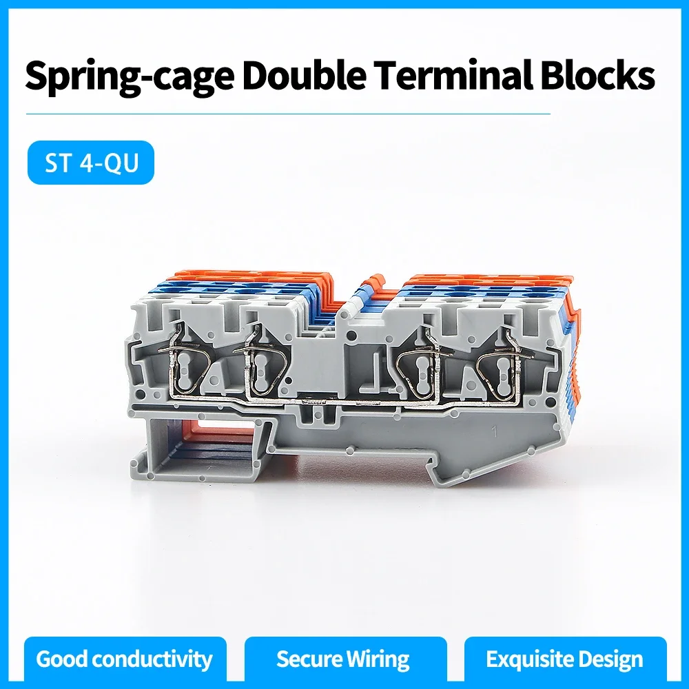 Din Rail Terminal Block ST-4-QUATTRO ตัวเชื่อมต่อสายไฟสุทธิดึงประเภท 4 ตัวนําฤดูใบไม้ผลิลวดตัวนํา 10 ชิ้น