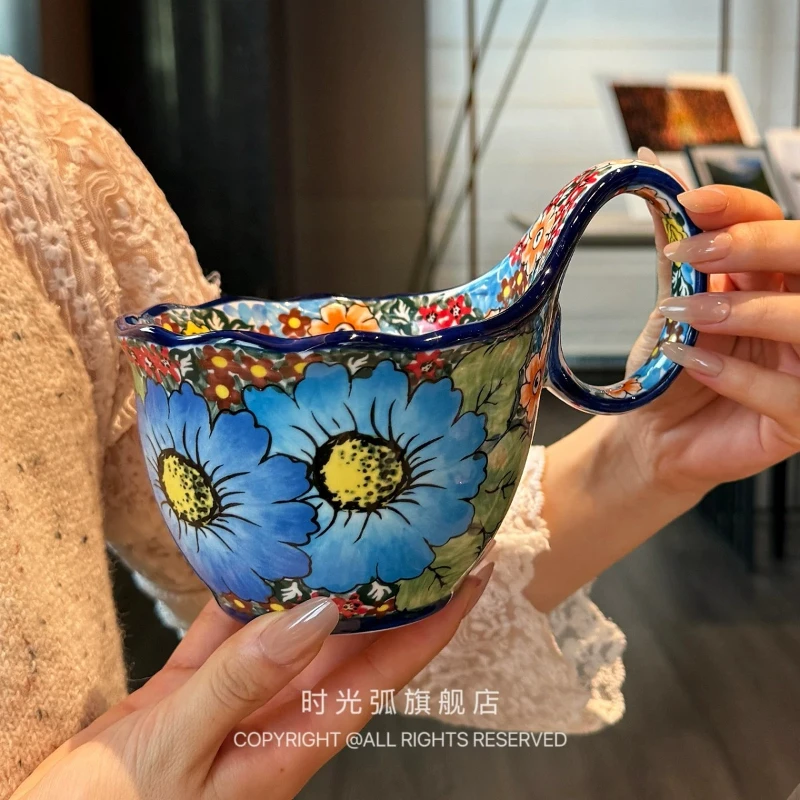 

LMM large diameter curved handle cup ceramic mug breakfast oat cup