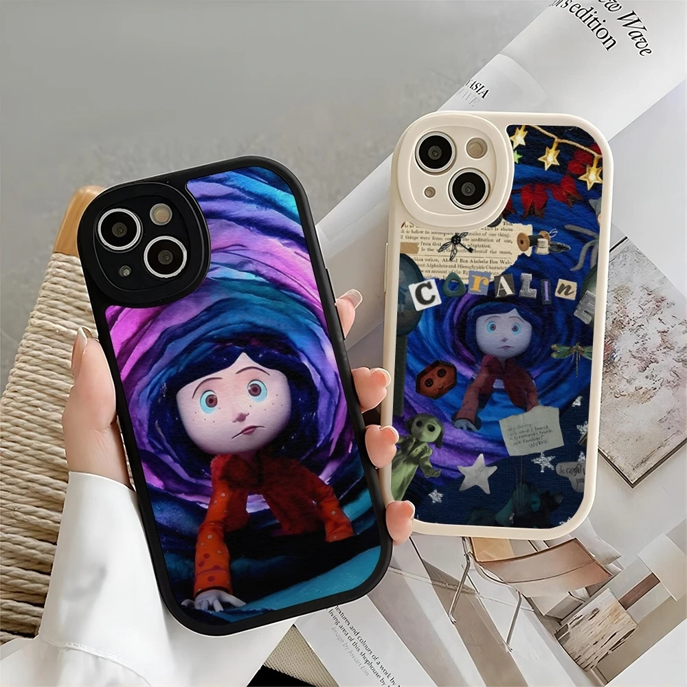 אנימה c-קורליין טלפון מקרה עור עבור iphone 15 14 11 13 12 pro max מיני xr 8 בתוספת s2020 מרקם סיליקון רך שחור