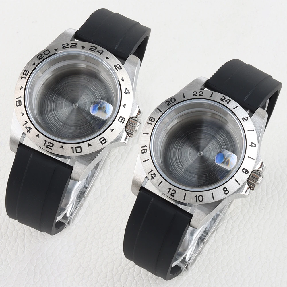 39mm NH35 Watch Case GMT 24 Hours Solid Bezel Sapphire Glass Stainless Steel For Explorer 2 Case NH34 NH35 NH36 NH38 Movement