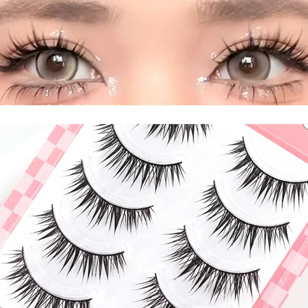 Practical 5 Pair False Eyelashes Strip Wispy Fake Lashes Natural Spiky Wispy Thick Eye Lash for Daily Use Wedding Vacation Gift