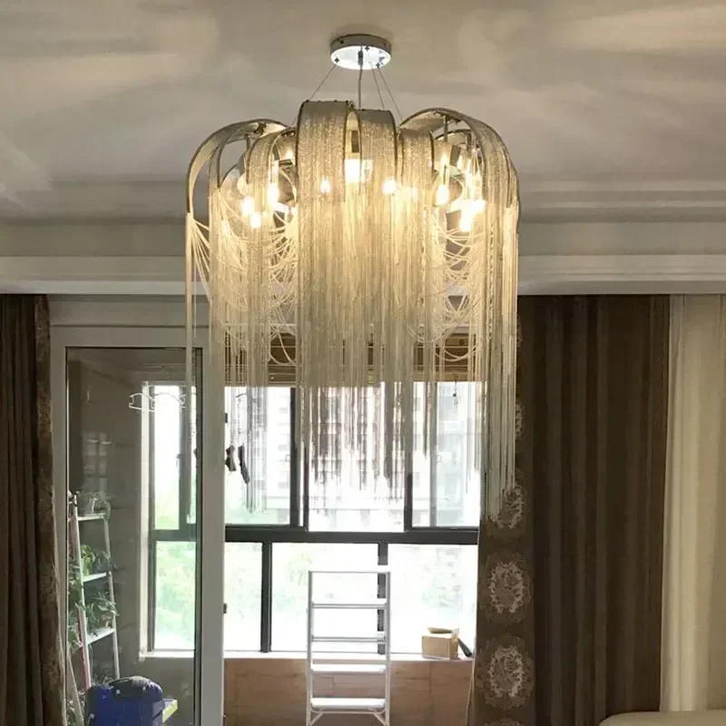 Luxury Tassel Chandelier Living Room Postmodern Net Red Restaurant Bedroom Hotel Engineering Designer Lamp Gold/Silvery Lighting