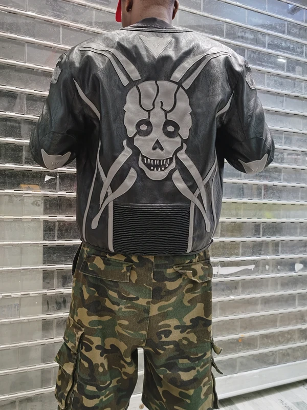 

Новый кожаный мотокостюм 2025 года для мужчин и женщин: модный городской стиль, свободный крой, длинный рукав, куртка на молнии