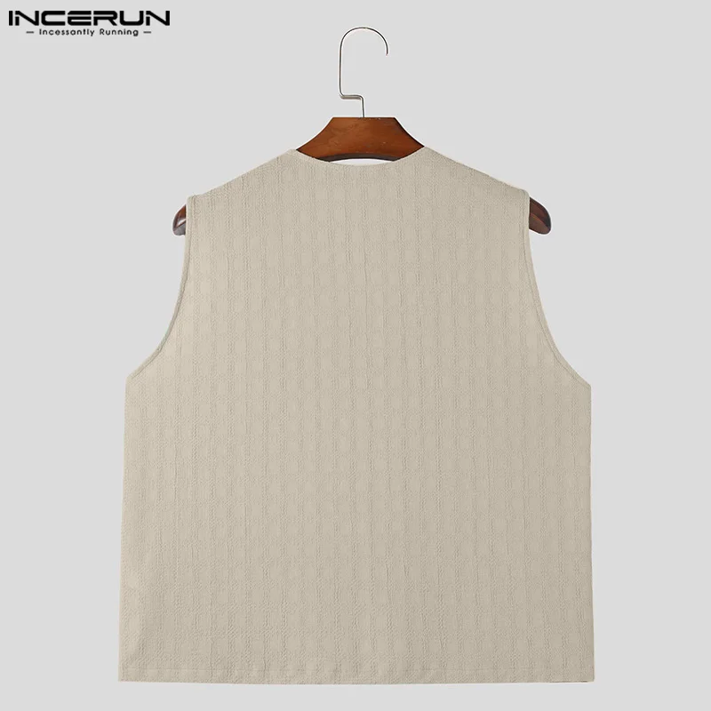 2024 Men Tank Tops Solid Color V Neck Sleeveless Loose Leisure Male Vests Streetwear Summer Casual Men Clothing S-5XL INCERUN