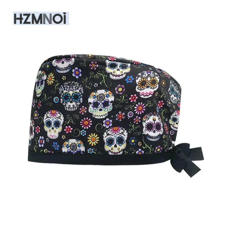 Gorro quirúrgico Unisex para dentista, gorro de cabeza de enfermería con estampado de patrón de sala de operaciones, con botones, para laboratorio y Hospital de mascotas