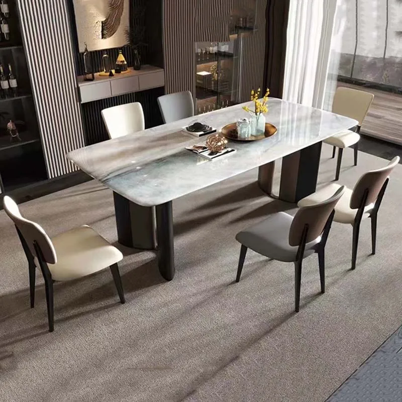 

Italian Rectangular Table Chairs Waterproof Metal Modern Kitchen Dining Table Luxury Design Mesa De Jantar Restaurant Furniture