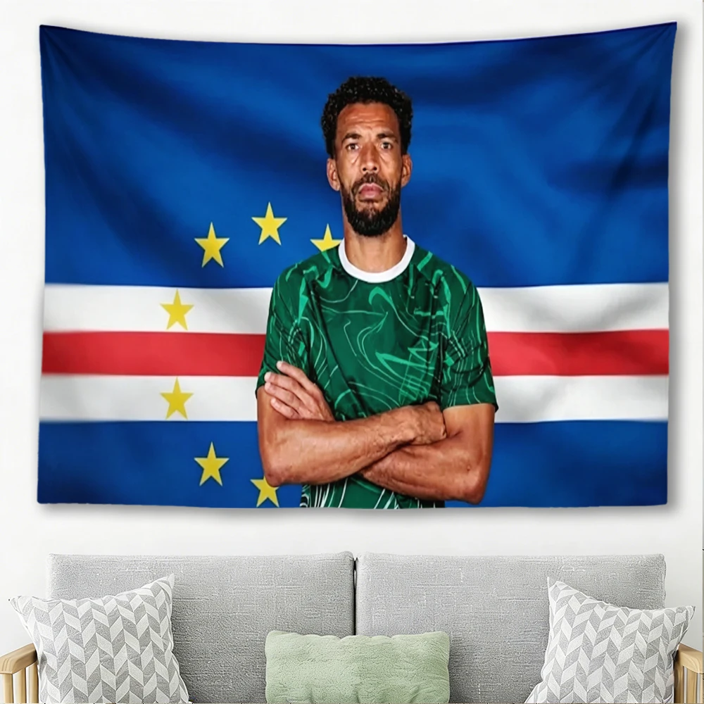 Vozinha Cabo Verde Football Tapestry Cape Verde National Flag Soccer Player Wall Hanging Fan Bedroom Dorm Decor Gift