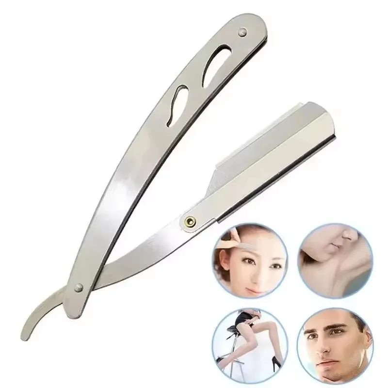 1/3/5pcs Professional Manual Shaver Straight Edge Stainless Steel Barber Razor Men Folding Shaving Shave Beard Cutter With Blade