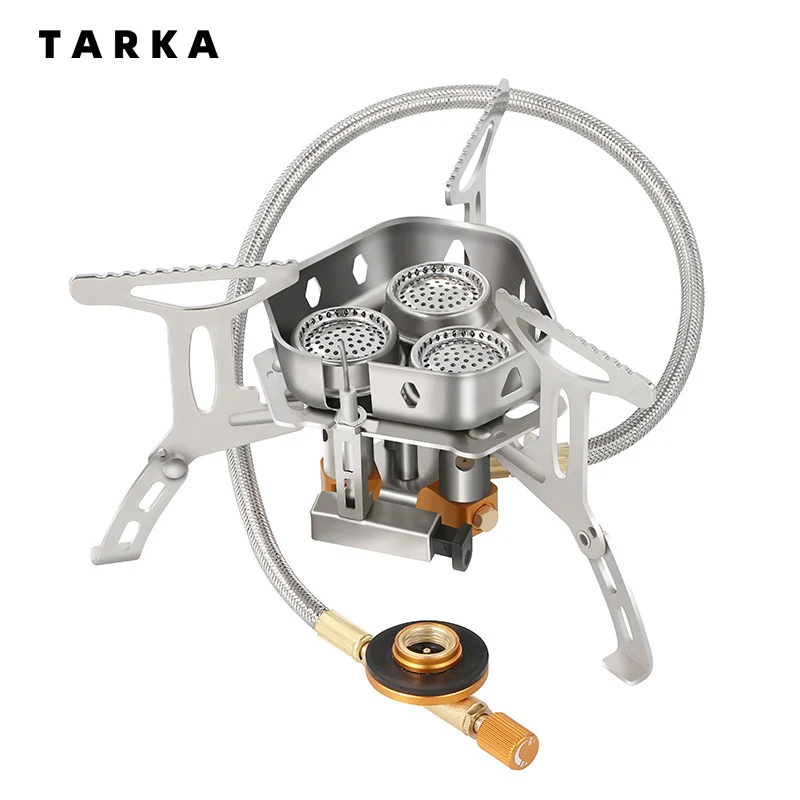 TARKA Portable Tourist Gas Burner Outdoor Camping Stove High Power 5800W 3 Heads Gas Stove Wild Hiking Survival Cooking Supplies