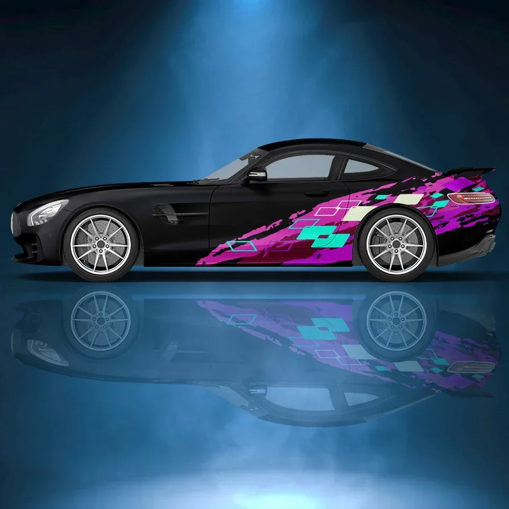 

Polygonal Pink Splash Ink Car Side Sticker Vinyl Paper Racing Accessories Wrap Design Uniform Vector Abstract Printed Car Decal