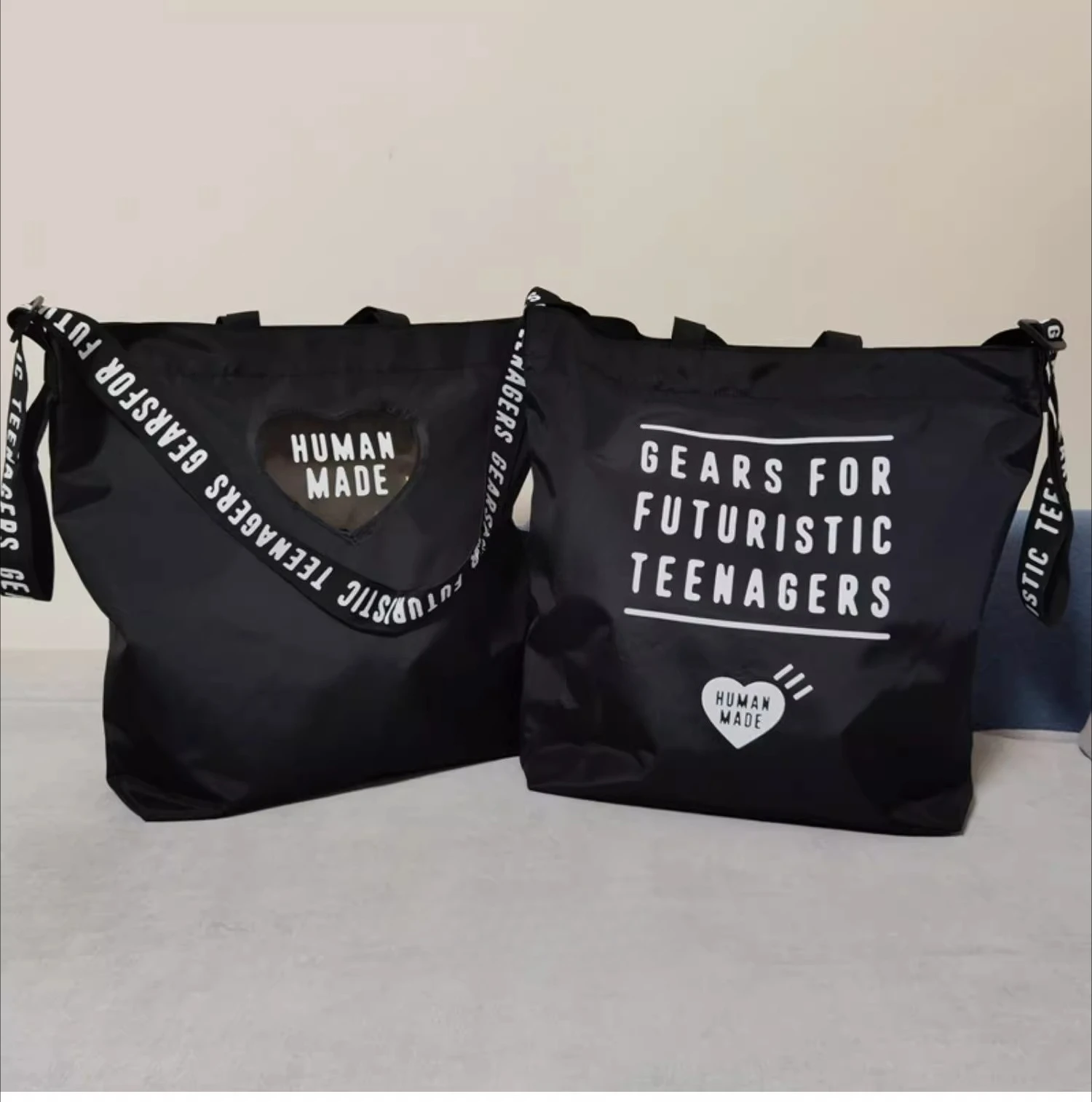 

2025 HUMAN MADE Unisex Couple Lightweight Nylon Durable Multi Purpose Casual Daily Crossbody Shoulder Tote Bag