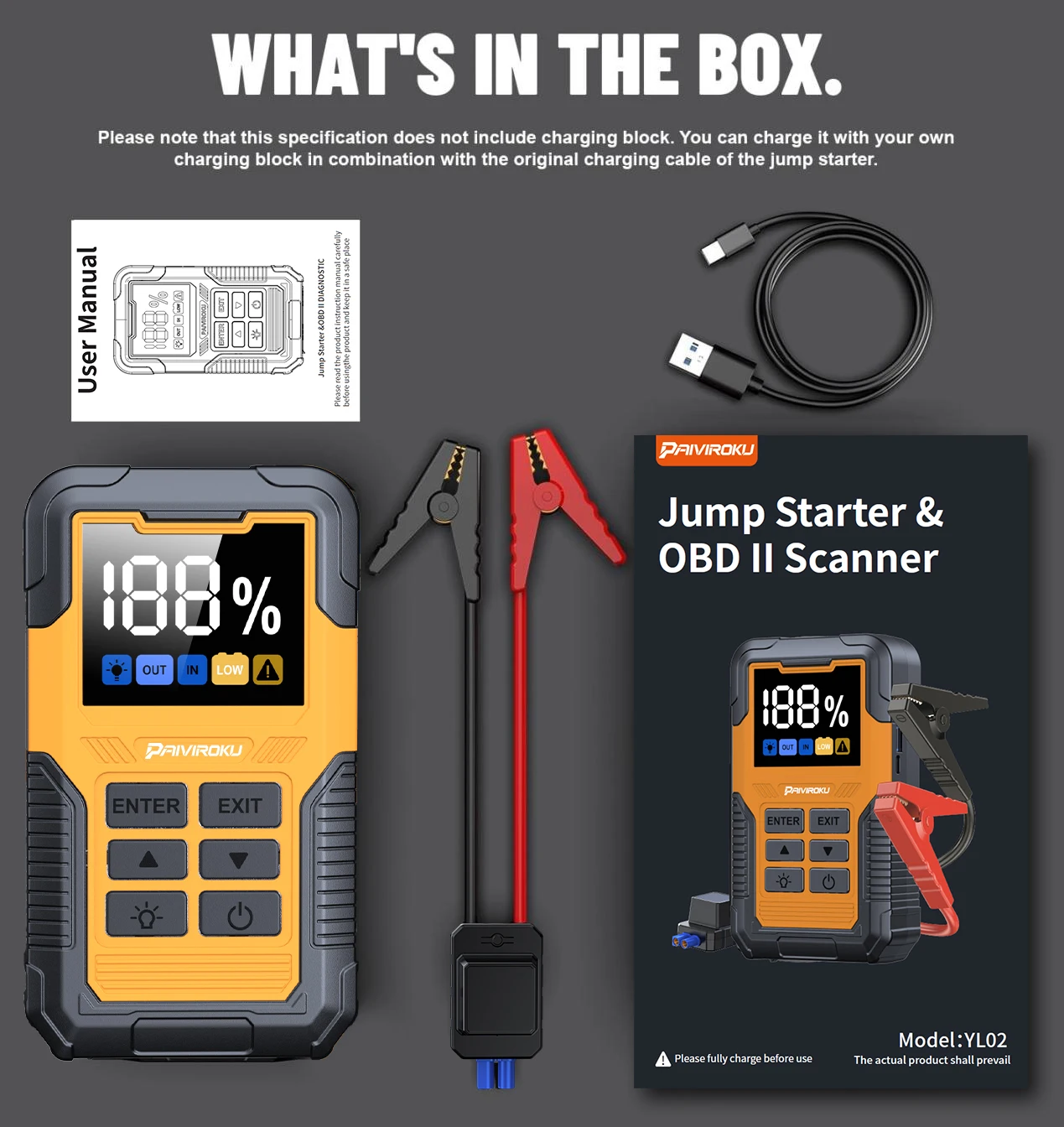 PAIVIROKU Car Battery Jump Starter with OBD2 Scanner 5000A Battery Booster，Code Reader for Check Engine Light, Diagnostic Tool