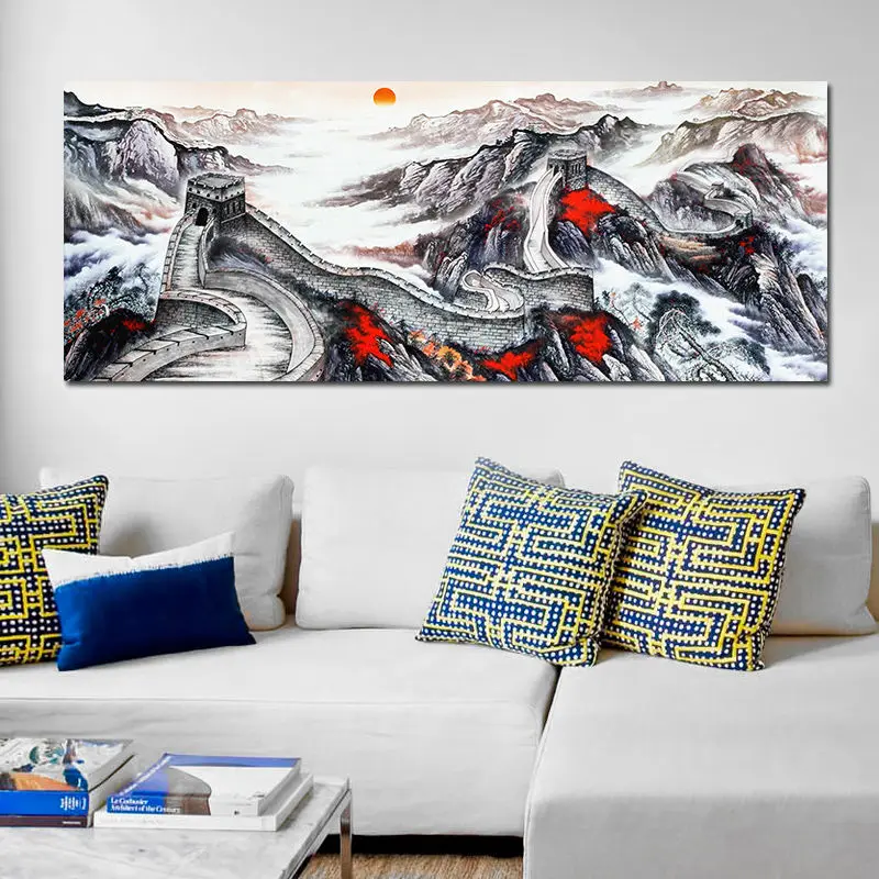 

Chinese Style Ink Great Wall Canvas Painting Decorative Living Room Wall Art Posters Home Decor Bedroom Cuadros Mural Unframed
