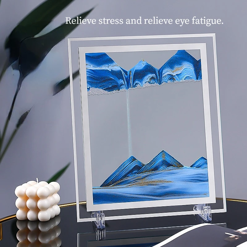3D Glass Sandscape Hourglass, Moving Sand Art Picture, Rectangle Glass , Desktop Decoration, Quicksand Painting, Home Decor