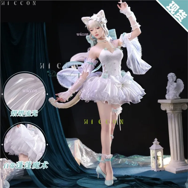 

Halloween Lynette Cosplay Costume Angel Courtyard Game Genshin Impact White Dress Clothing 2025 Carnival Outift