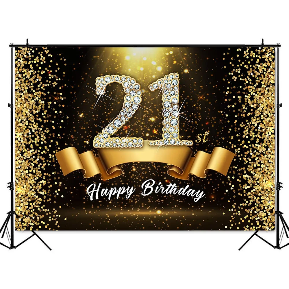 21th Birthday Backdrop Gold Glitter Sprinkle Dots Background for Photo Props Sweet Girls Adult Women Party Decorations Supplies