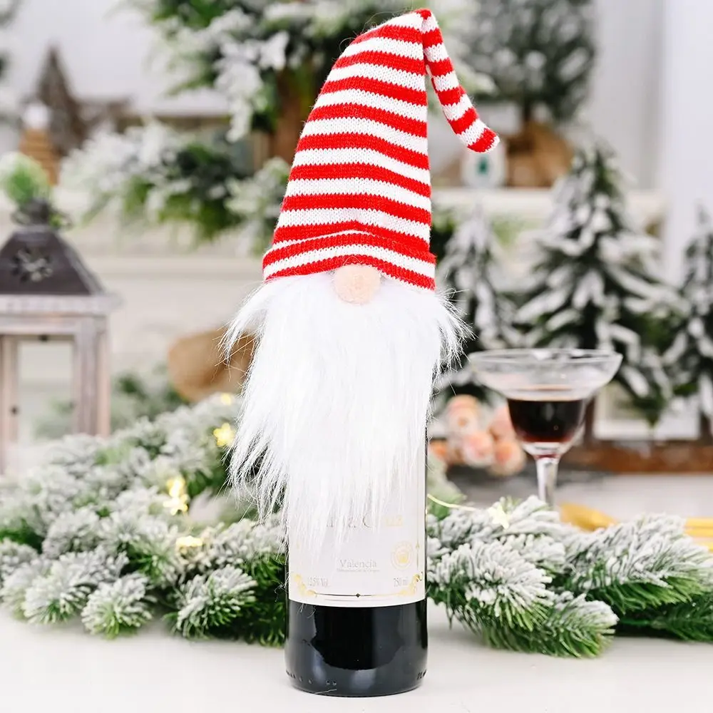 2pcs Cartoon Santa Claus Wine Bottle Cover Reusable Exquisite Christmas Bottle Cover Knitted Cute Beer Wine Decor Party Favors