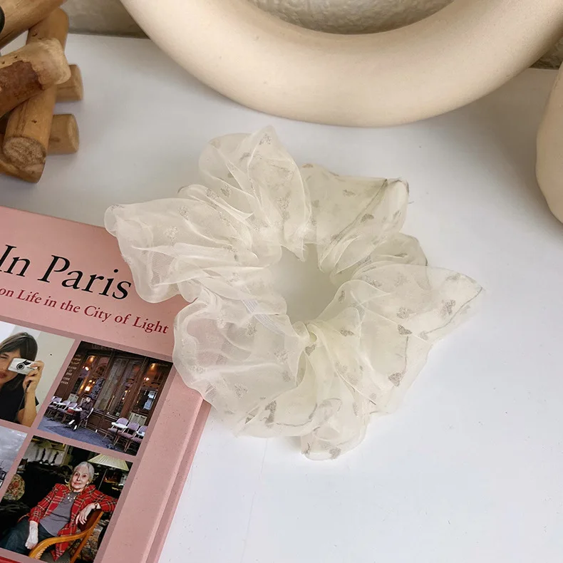 الكورية شبكة حبل الشعر مع طباعة القلب ، ذيل حصان شفاف تول ، رومانسية الشعر التعادل ، اكسسوارات الصيف ، Hot