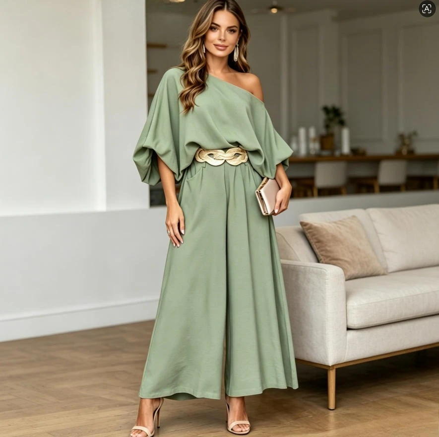 

Pant Set Women Two Piece Sets Diagonal Collar Half Sleeve Shirt Wide Leg Long Pants Loose Y2k Streetwear Party Night 2026 Summer
