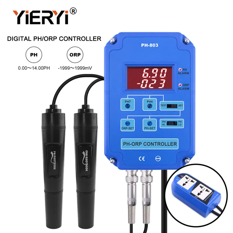 Controlador digital 2 e 1 ph orp redox com monitor de relé de potência de saída para aquário hidroponia planta piscina spa bnc sonda substituível