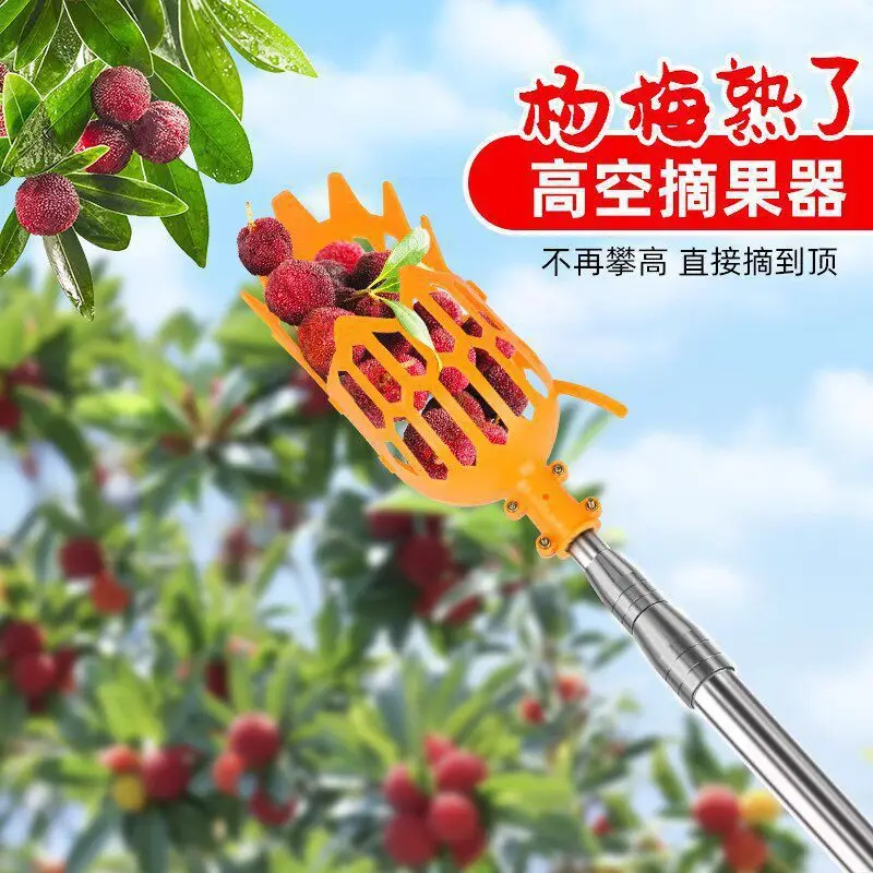 Telescopic Fruit Picker, High Altitude Fruit Harvest Tool for Bayberry, Plum, Loquat, Jujube, Fig and Peach Picking