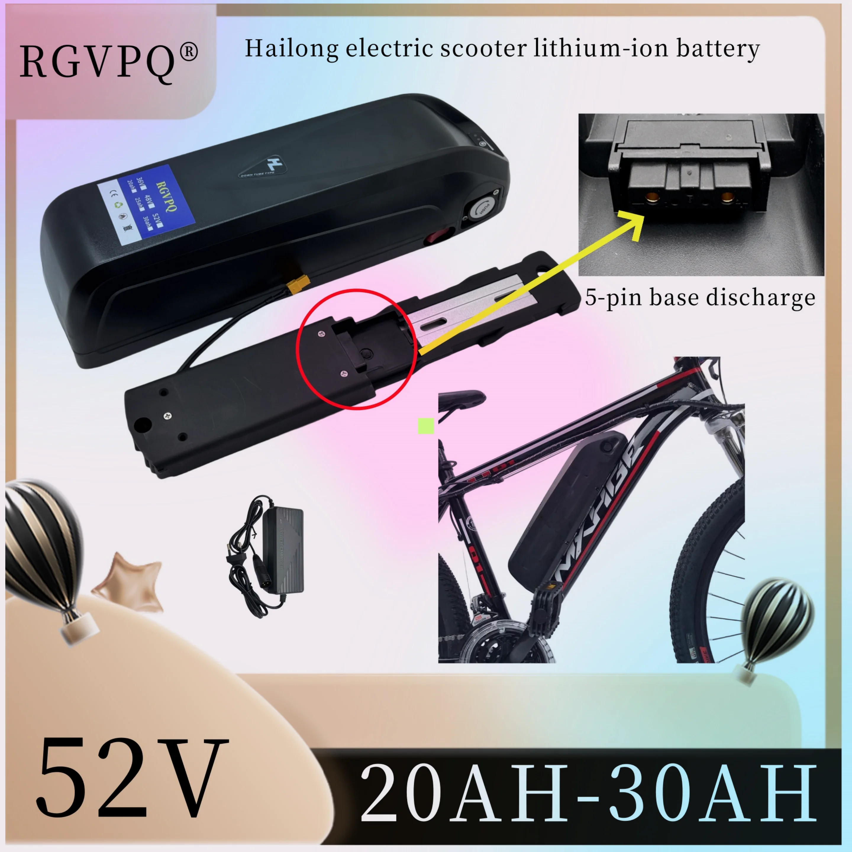 

Hailong 52V20AH, 18650 lithium-ion battery, discharge 5-pin XT60, electric scooter, new full capacity suitable for 250-3000W