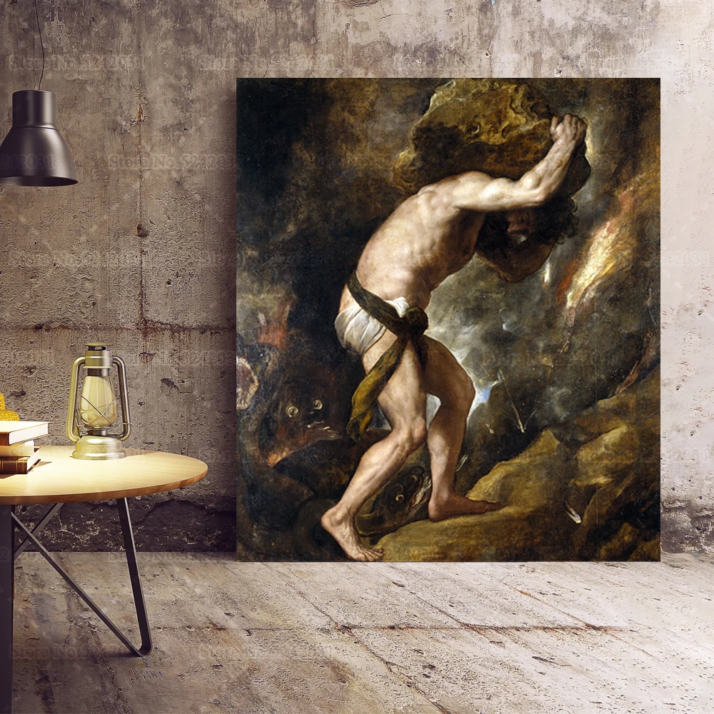 Punishment of Sisyphus By Titian Canvas Painting Greek Mythology Poster Wall Art Decor