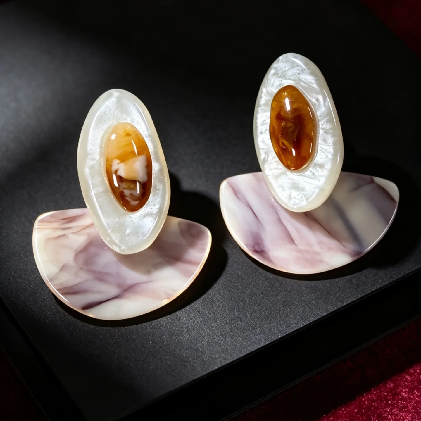 French Vintage Geometric Elegant Off-white Purple Textured Semicircular Oval Drop Earrings for Women Rerto Jewelry HUANZHI NEW