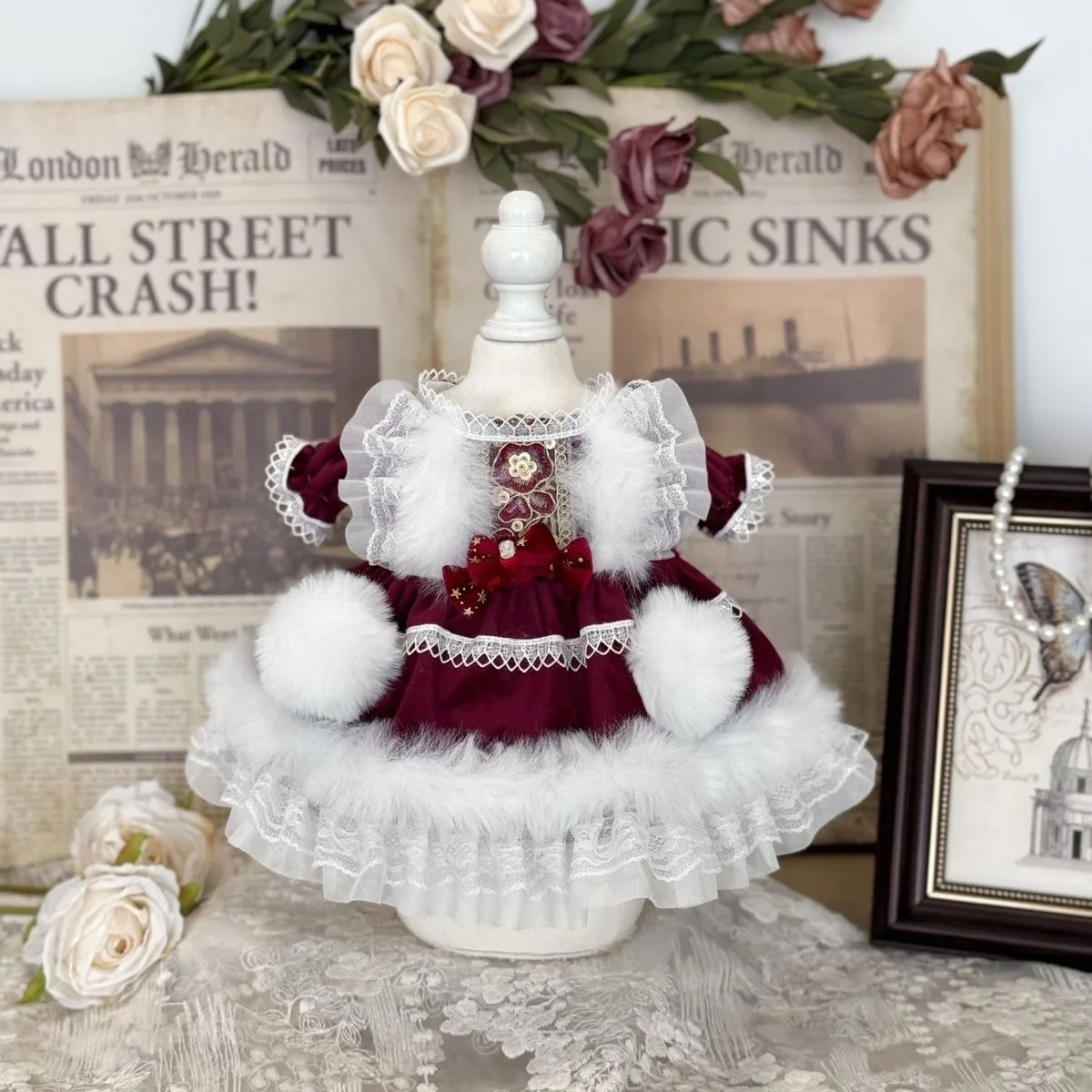 20cm 40cm 10cm 15cm cotton doll clothes, Wine red 50-55cm  reborn doll dress free shipping