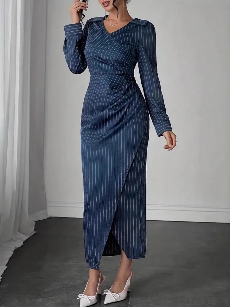 2026 Spring Autumn Fashion Print Retro Party Dresses Women Sexy Stripe Office Lady Dress Casual Long Sleeve Boho Dress