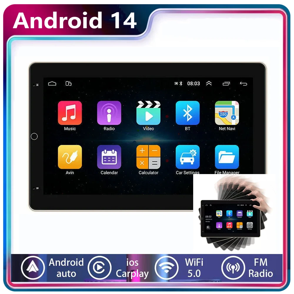 

2DIN Android 14 10 inch Car Stereo Radio Rotate Touch Screen For Universal Carplay GPS Navigation Bluetooth WIFI autoradio