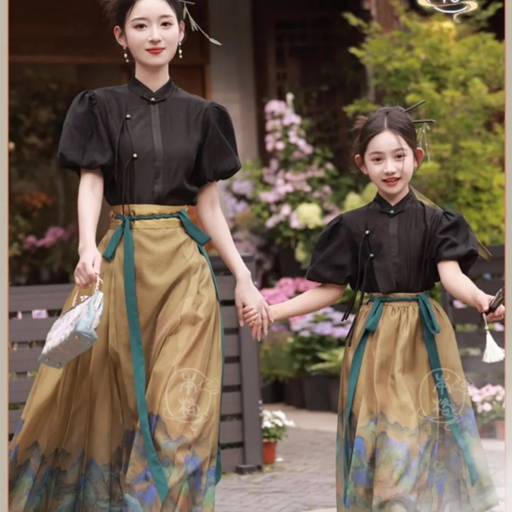 Origineel Meisje Hanfu Jurk Rok Chinese Stijl Vrouwen 2 Stuks Dagelijks Kostuum Set Mamianqun Ming Dynastie Paard Gezicht Rok Danskleding