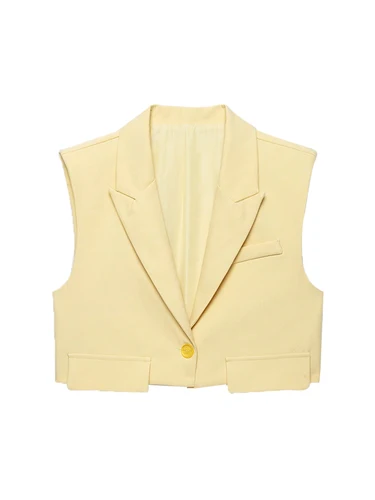 Imagen 2 del producto Chaleco elegante para mujer, Tops, chaleco recortado a la moda, sin mangas, cuello de solapa, prendas de vestir exteriores para mujer