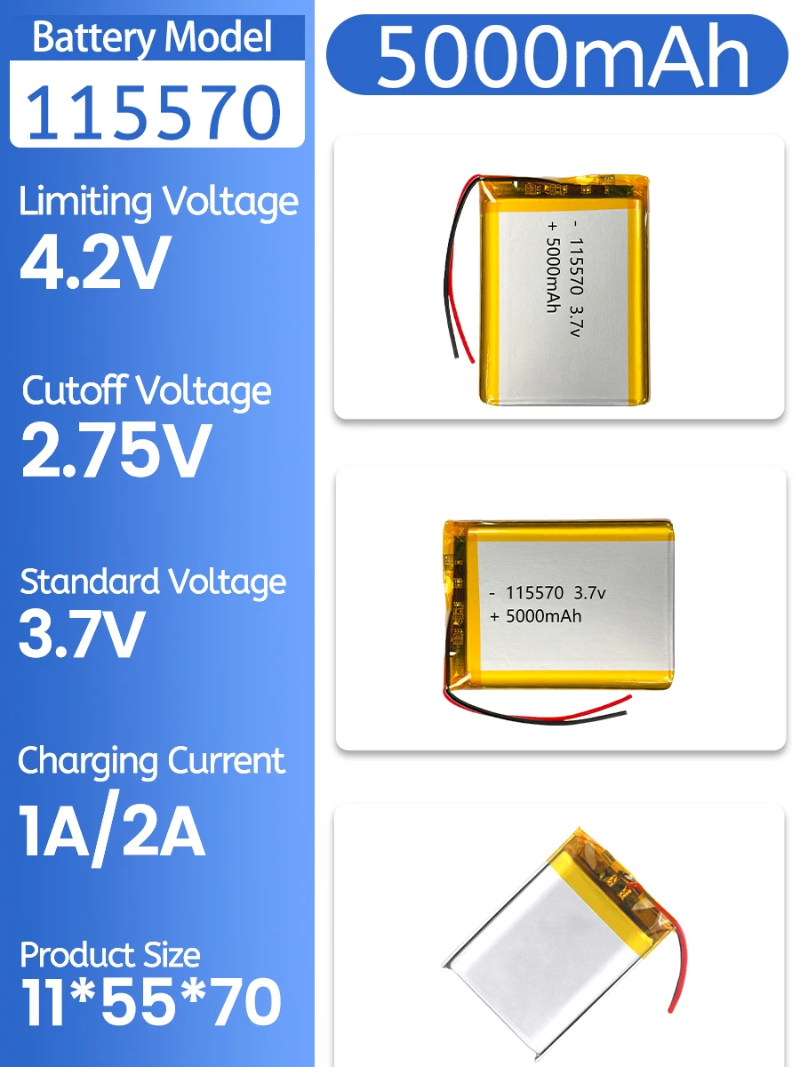 

115570 Polymer lithium battery 5000mAh 3.7V soft-pack battery for tablet computers, Bluetooth speakers, medical monitors, and ta