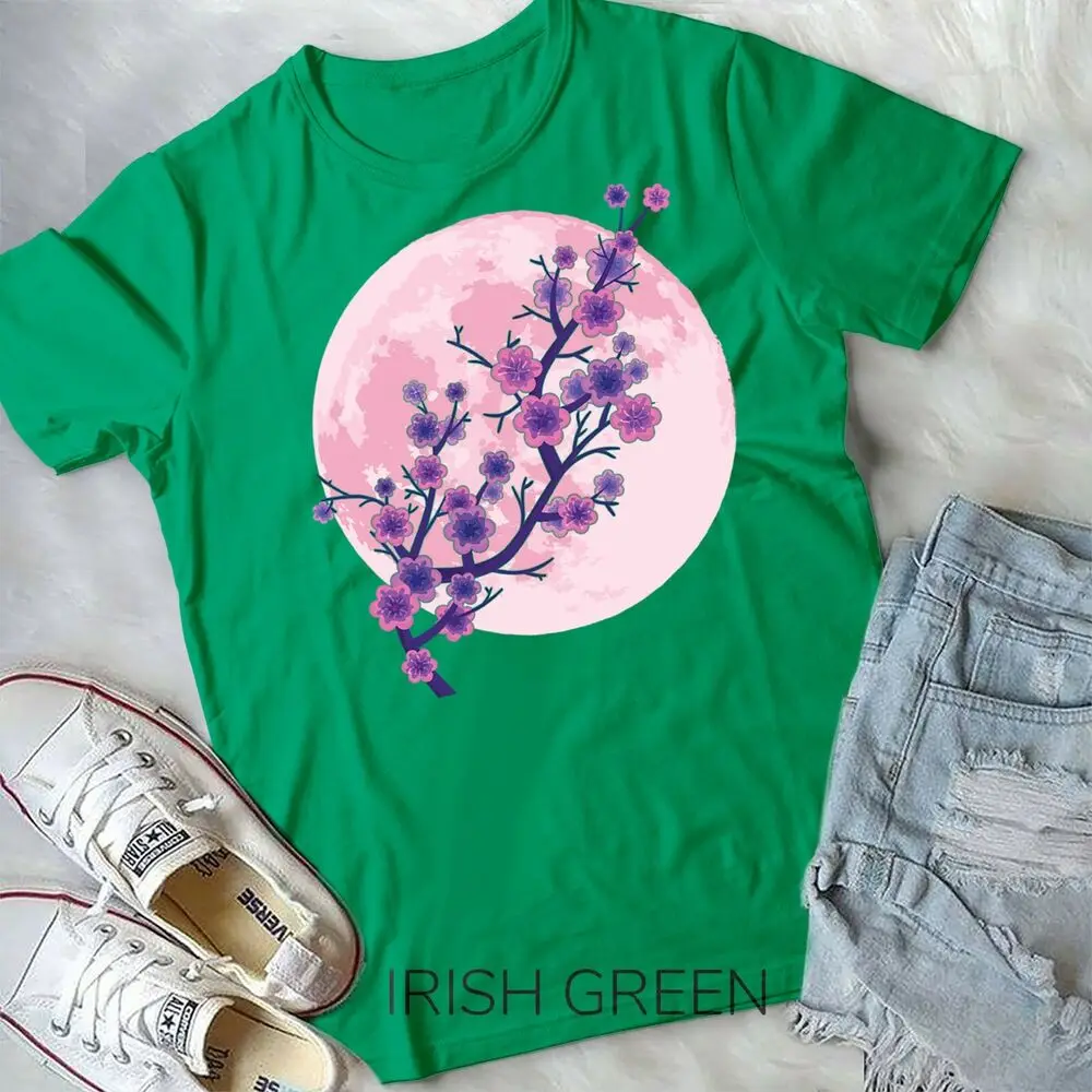 Japanese Aesthetic Pink Moon Cherry Blossom Sakura Flowers Unisex Form T-shirt