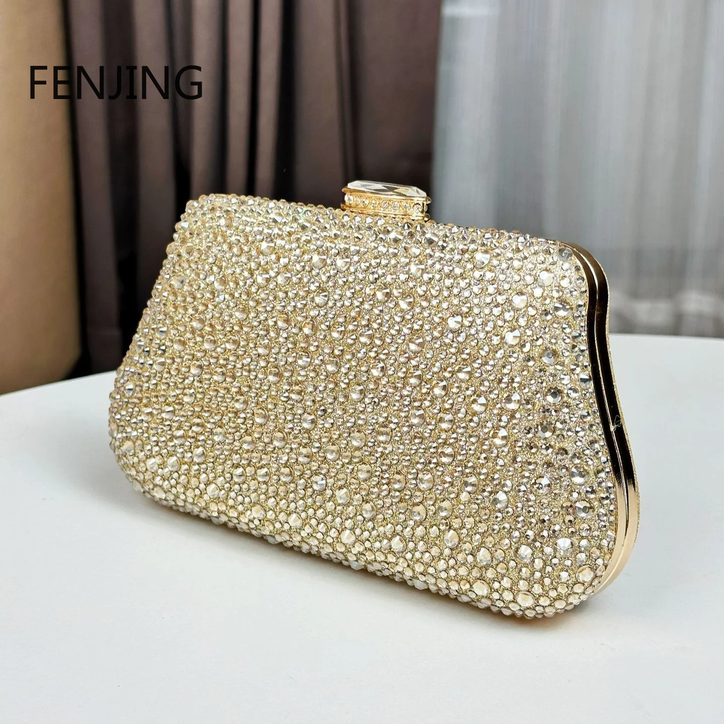 Gold Evening Bags for Women 2024 New Rhinestone Clutches and Purse Female Party/Dinner/banquet Handbags Prom Chain Shoulder Bags