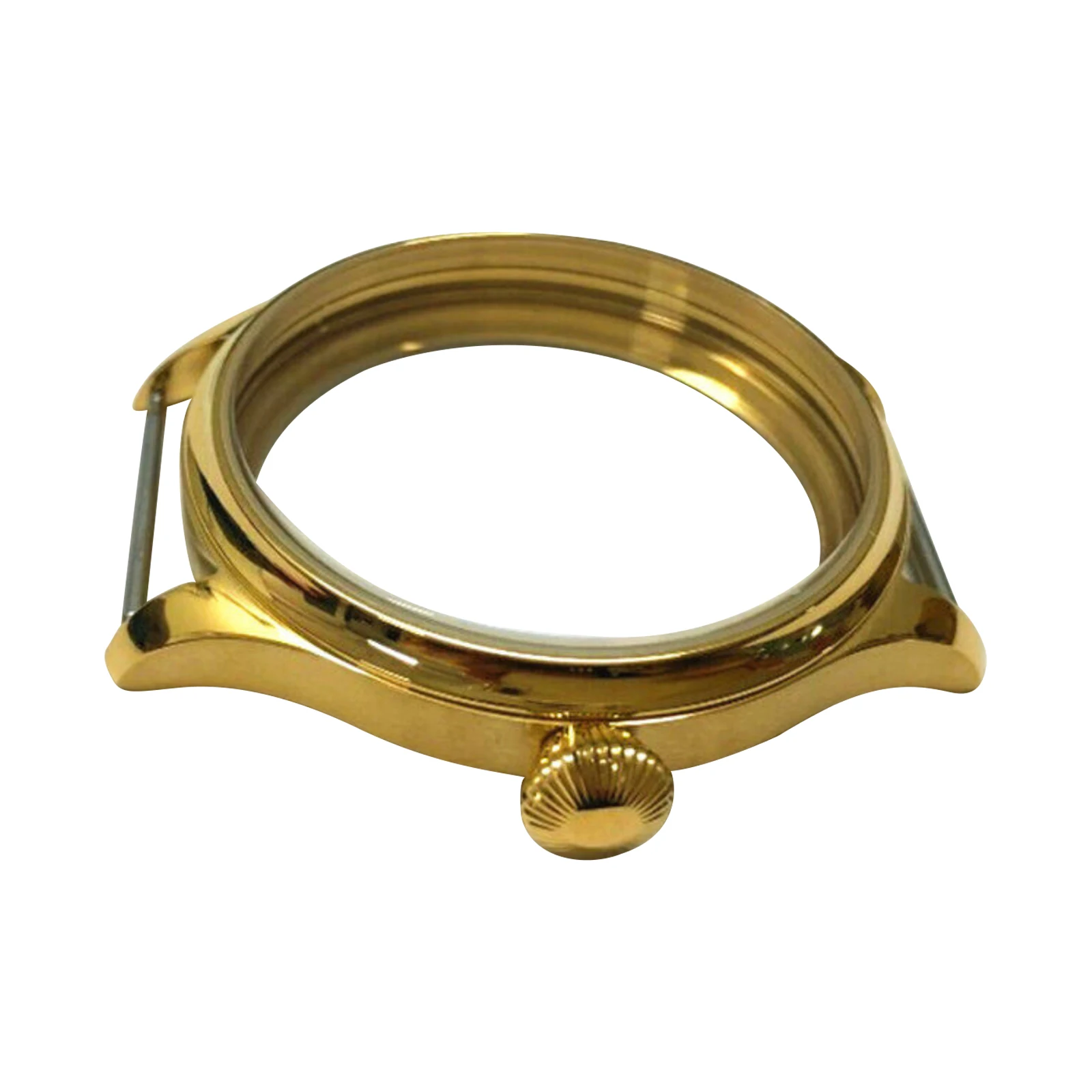 44mm 316L Stainless Steel Watch Case for ETA 6497 6498 ST3600 Movement, 18K Gold Plated Screw-Down Back Hand Wind Case