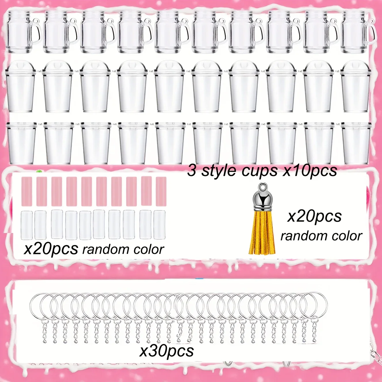 

100 шт. миниатюрных брелоков-подвесок в форме чашек, пластиковые, для изготовления декоративных брелоков, миниатюрные пластиковые кофейные чашки