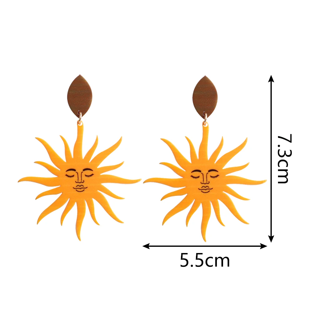 New Fashion Sun Face Acrylic Drop Earrings for Women Retro Cartoon Sun Flower Geometric Dangle Earring Funny Party Jewelry Gifts