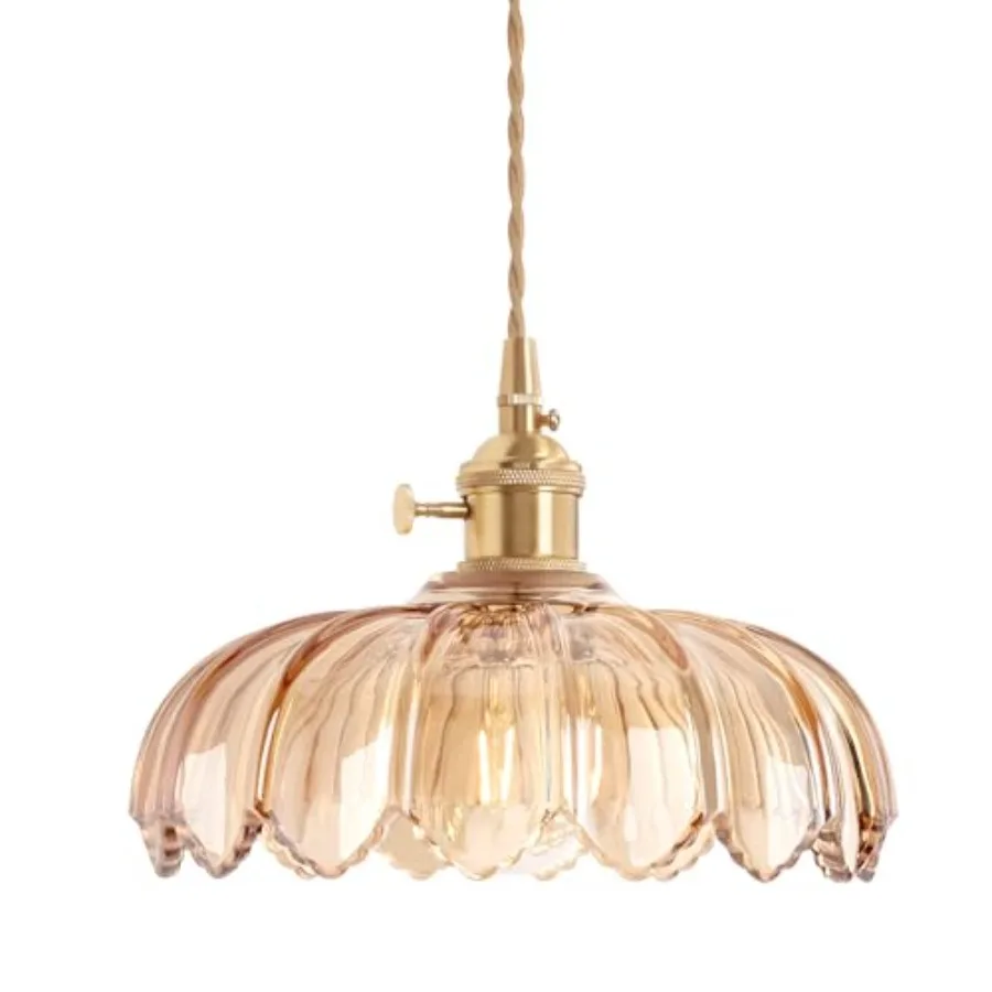 

Pendant Light with Glass Lmapshade, Brass Vintage Pendant Light Adjustable Hanging Light for Kitchen Island Dining Room Hallway