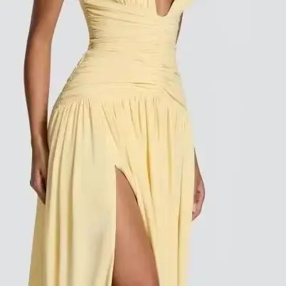Halter Deep V Neck Maxi Dress Ruched Waist Lace‑Up Back High Slit Formal Evening Gown Bridesmaid Prom Cocktail Party Long Dresse