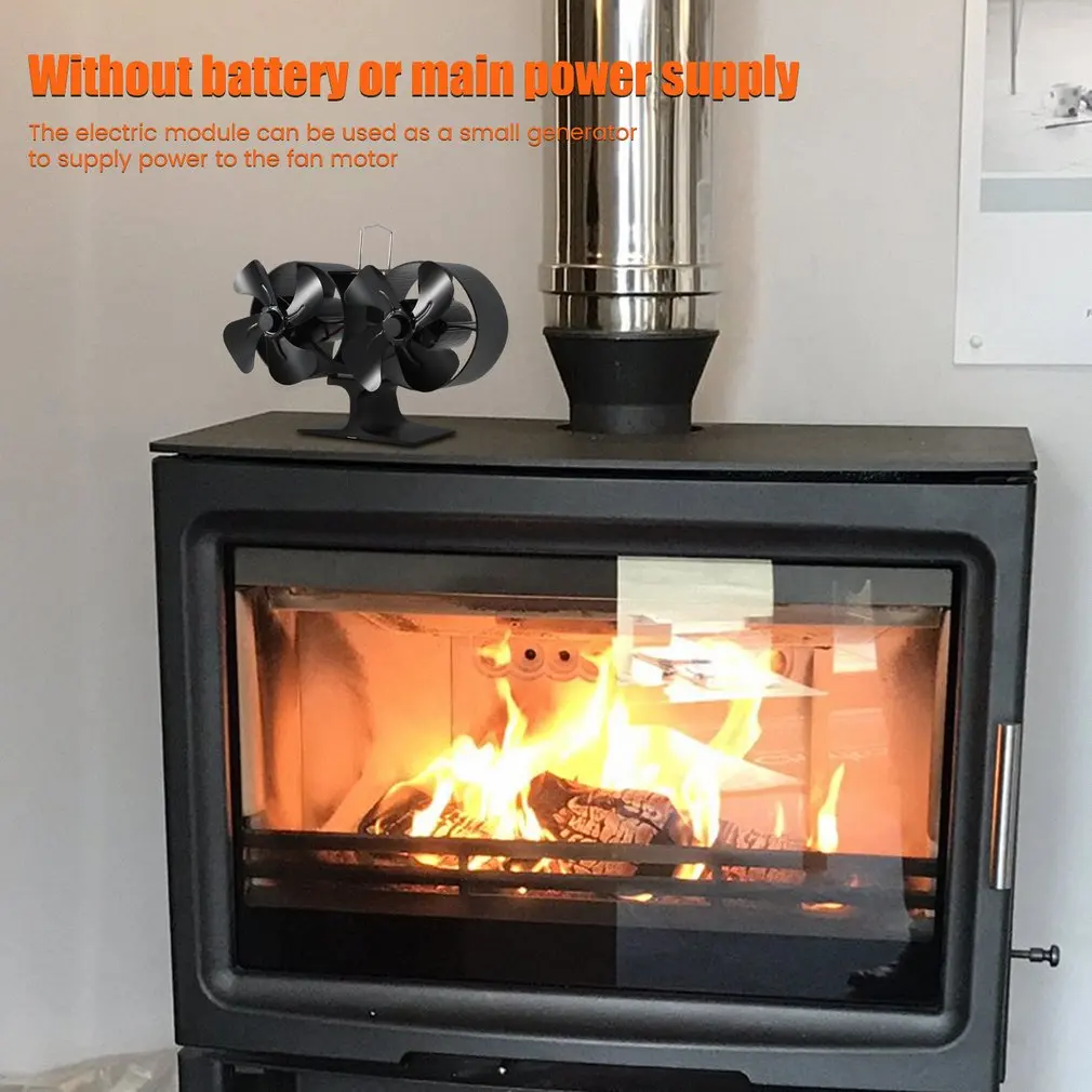 NEW 4-blade 2-head Fireplace Fan Silent Cycle Heating Rust-proof Good Thermal Conductivity Sturdy Practical Fireplace Fan